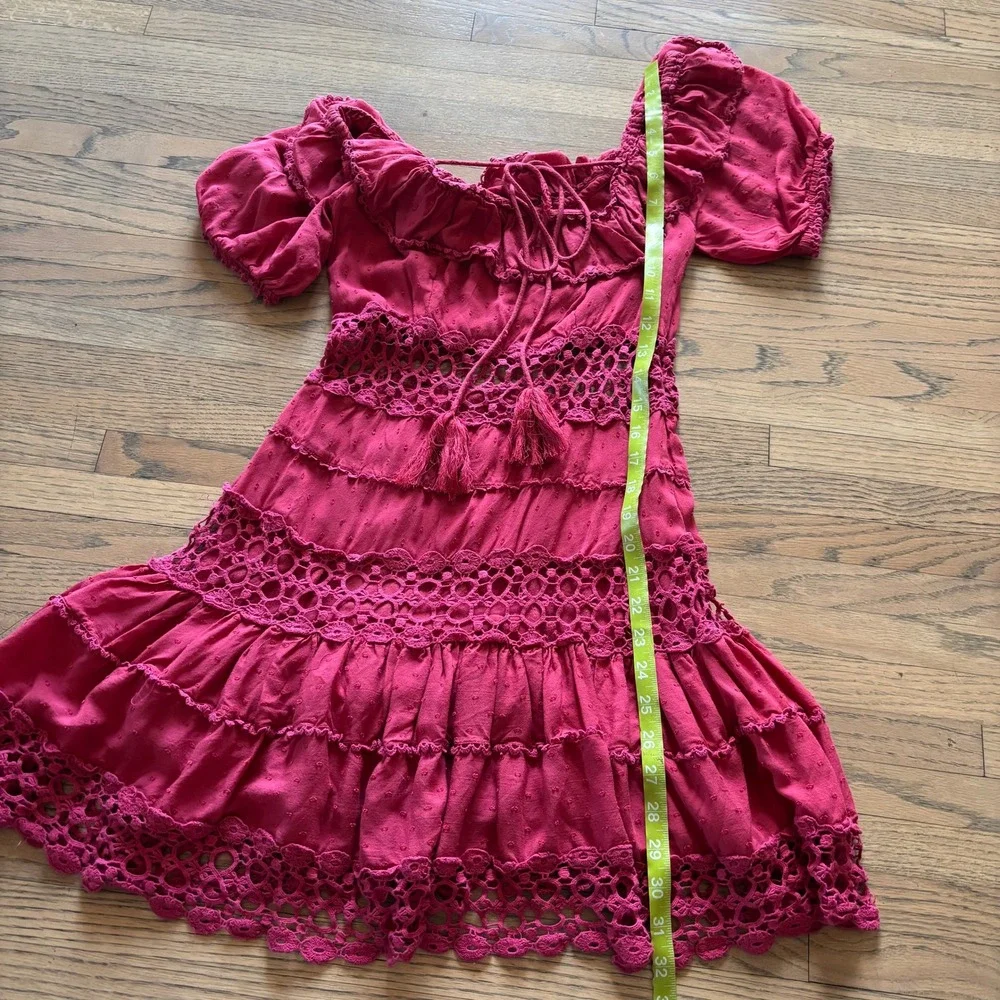 Free People Cruel Intentions Mini Dress Raspberry Peasant Ruffle Boho Womens 4 - Picture 7 of 8